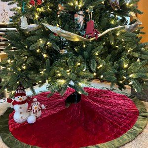 Classic Velvet Christmas Quilted Tree Skirt|Xmas Tree Bottom Decoration,54"Large